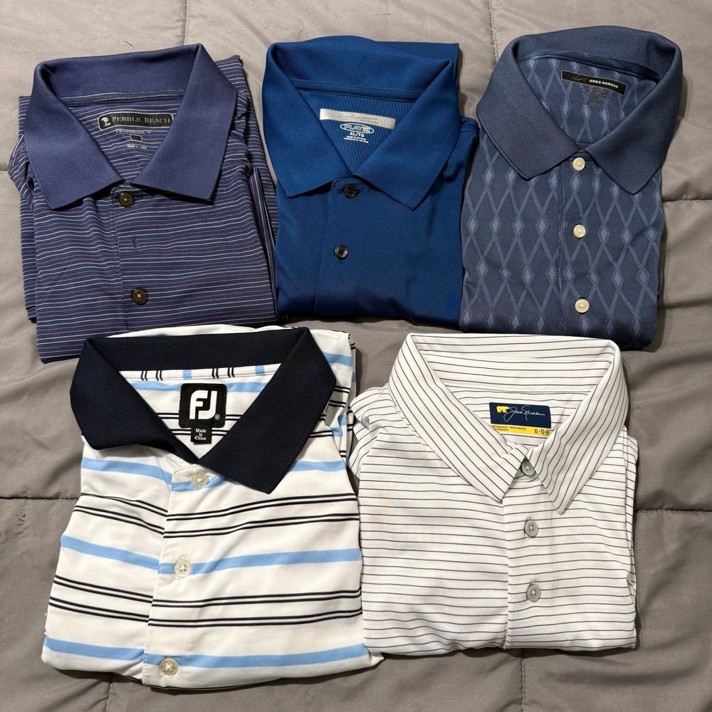 Lot of 5 Mens XL Golf Polo Shirts FootJoy Jack Nicklaus Pebble Beach Greg Norman